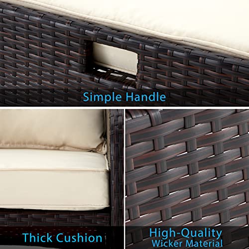 5 Pieces Patio Furniture Set, Outdoor Rattan Chairs with Tempered Glass Coffee Table, Ottomans & Soft Cushions, Wicker Conversation Bistro Set for Garden, Deck, Balcony, Poolside(Khaki)