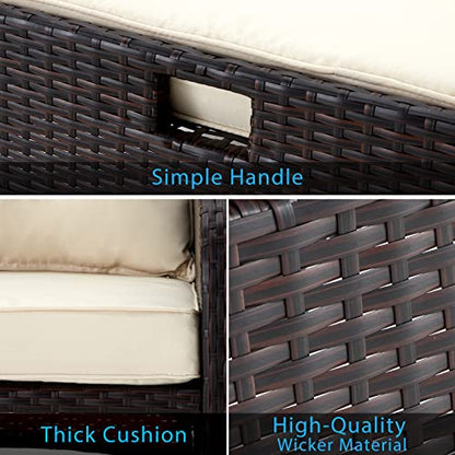 5 Pieces Patio Furniture Set, Outdoor Rattan Chairs with Tempered Glass Coffee Table, Ottomans & Soft Cushions, Wicker Conversation Bistro Set for Garden, Deck, Balcony, Poolside(Khaki)