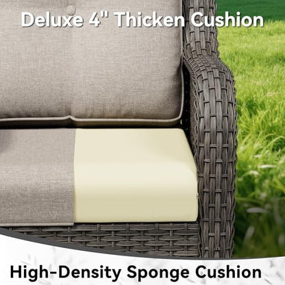 Patio Chairs Set of 2, Outdoor Wicker Patio Furniture Set with Thickened Olefin Cushions, High Back and Deep Seating, Wide Curved Armrest Hand-Woven PE Rattan for Porch, Deck, Beige