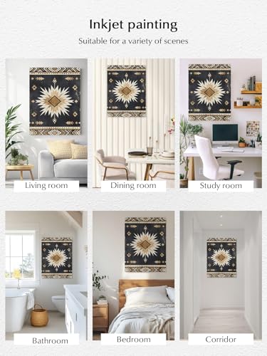 NuYeBiofx Tribal Southwestern Arrow Texture Canvas Wall Art Prints,30"x20" Framed Picture Artwork Retro Black Brown Sunburst Printed Canvas Oil Painting for Living Room Bedroom Office,Ready to Hang
