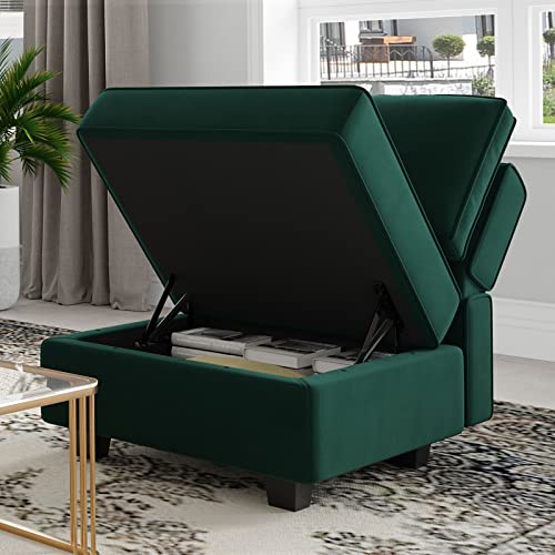 Modular Sectional Sofa with Double Chaise Velvet U Shaped Sofa Reversible Sectional Couch with Storage Green