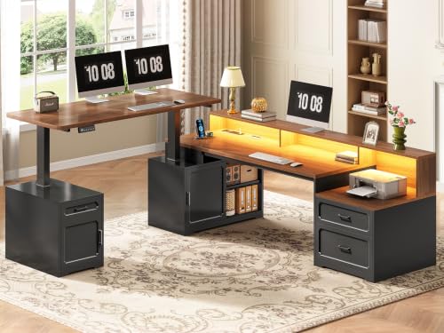 Farmhouse L Shaped Standing Electric Desk with Storage, Black, view 5