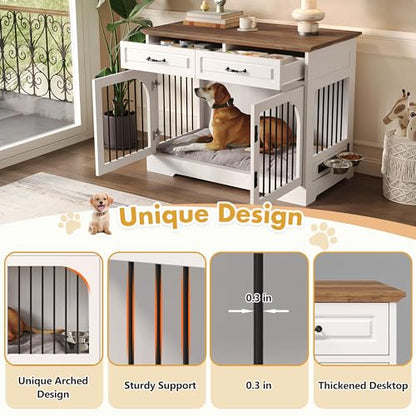 43.3" Dog Crate Furniture, Farmhouse Wooden Dog Kennel with 2 Storage Drawers, view 6
