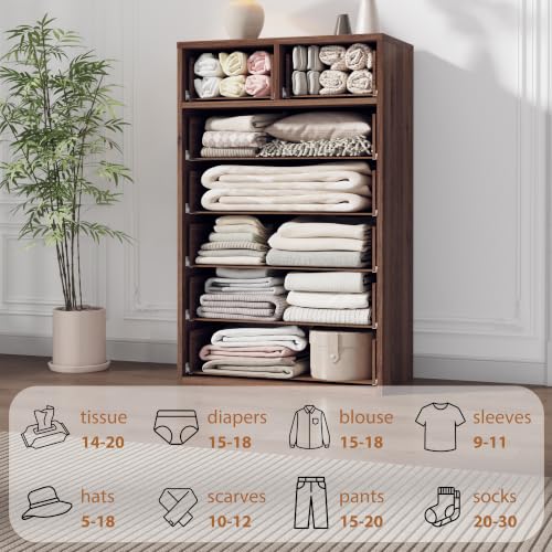 7 Dresser for Bedroom 46.8" Tall Dresser with Storage Wooden, Walnut, view 5