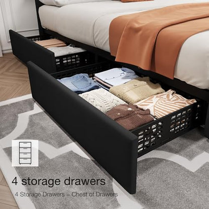 King Size Bed Frame with 4 Storage Drawers and Adjustable Headboard, view 5