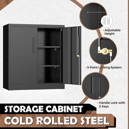 36” Metal Storage Cabinet with Doors and Shelves，Garage Cabinets, Lockable Storage Cabinet for Home, Office, Pantry (Black)