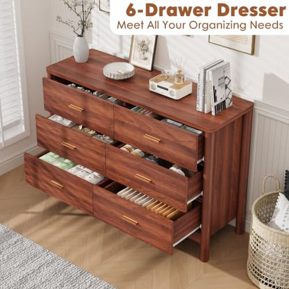 6 Drawer Dresser, Modern Wooden Storage Chest of Drawers, Walnut, view 5
