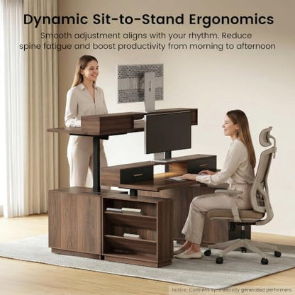 63" L Shaped Electric Standing Desk with 6 Drawers File Cabinet, view 6
