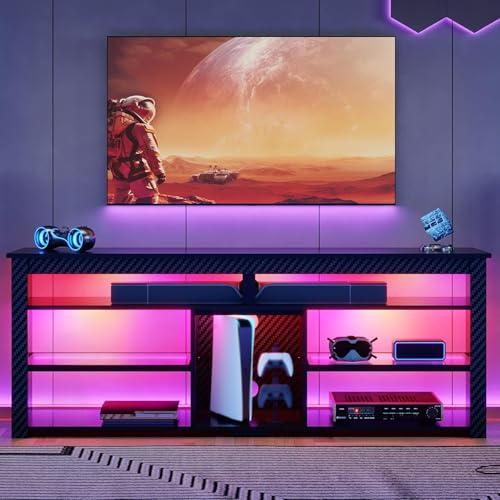 TV Stand for 70 inch TV, Tall Entertainment Center with 2 Led Lights, view 4