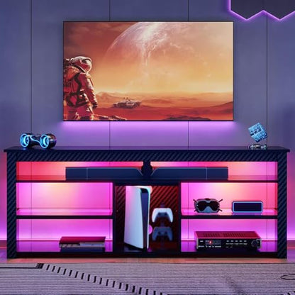 TV Stand for 70 inch TV, Tall Entertainment Center with 2 Led Lights, view 4