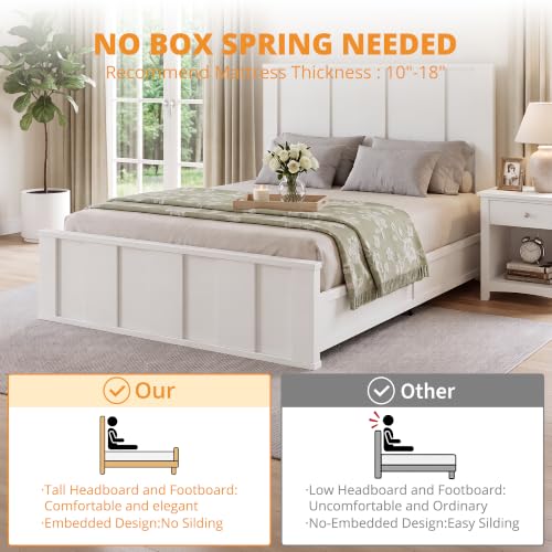 Queen Bed Frame with 50" Tall Headboard, Farmhouse Platform Bed, view 6