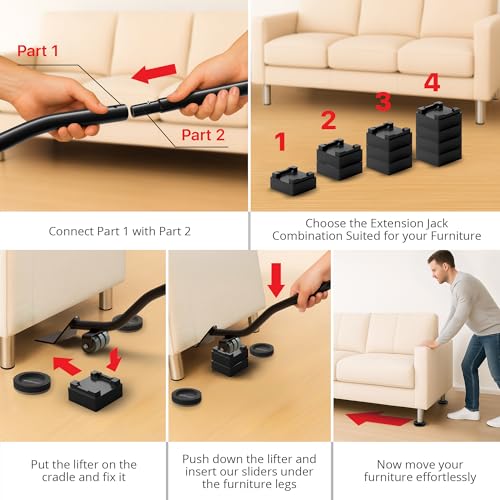 Felt Furniture Sliders for Hardwood Floors & Furniture Lifter Tool Set - 4 PCS 3 1/2" Sliders for Furniture with Furniture Jack. Move Your Furniture Easily with Premium Furniture Movers!