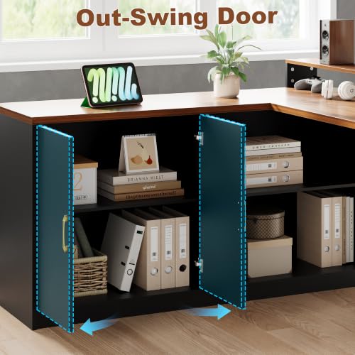 L Shaped Executive Desk with Storage Cabinet and Power Outlet, Office Desk, view 7