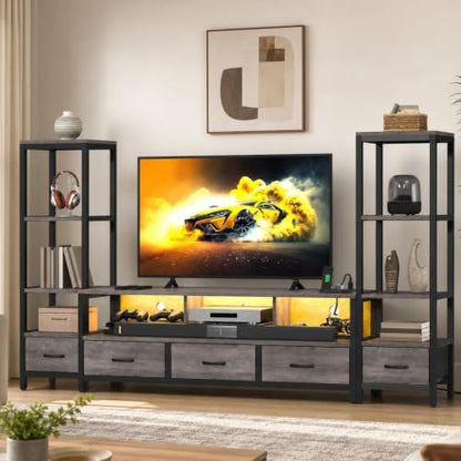Industrial LED TV Stand for 65 Inch TVs, Bookshelves, Grey, view 9