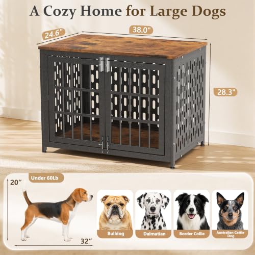 Heavy Duty Dog Crate Furniture 38 inch for Large Dogs, Aged Black, view 7
