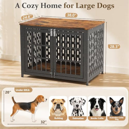 Heavy Duty Dog Crate Furniture 38 inch for Large Dogs, Aged Black, view 7