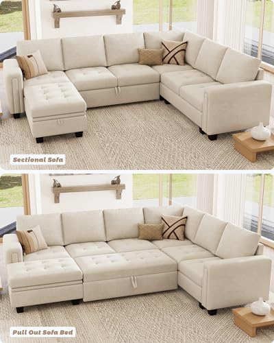 Pull Out Sofa Bed Module Part for Modular Sectional Sleeper Sofa Armless Loveseat with Pull Out Bed for Sectional Couch Beige