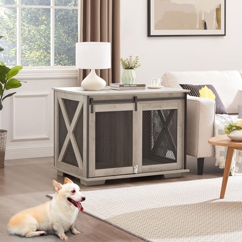 37''L Farmhouse Dog Cage Crate Furniture with Sliding Barn Door, view 4