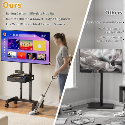 Rolling TV Stand with Drawer for 32-75 Inch TVs, Adjustable Storage Shelf, view 4
