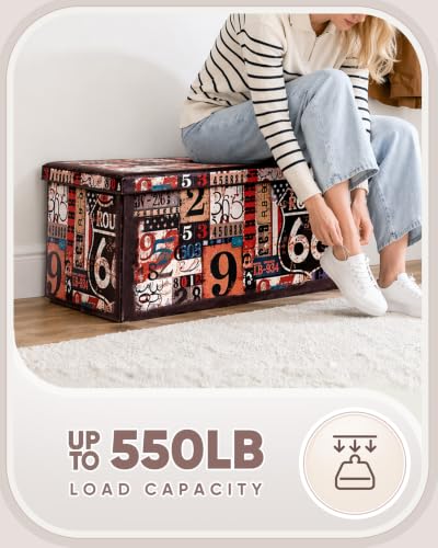 Folding Storage Ottoman Bench with Faux Leather Footrest Seat, Coffee Table 30"x15"x15"