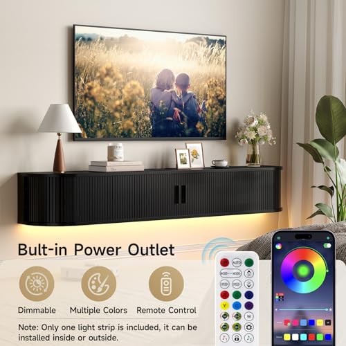 71" Floating TV Stand, Wall Mounted Entertainment Center Black, view 4