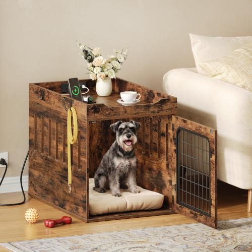 31.5''Dog Crate Furniture with Charging Station, Pet Crate End Table, view 4