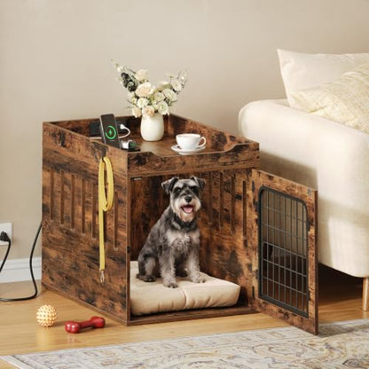 31.5''Dog Crate Furniture with Charging Station, Pet Crate End Table, view 4