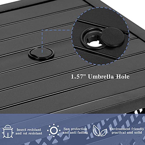 Outdoor Patio Bistro Coffee Table Side Table with 1.57" Umbrella Hole, Small Metal Square, for Garden, Pool, Deck, Black