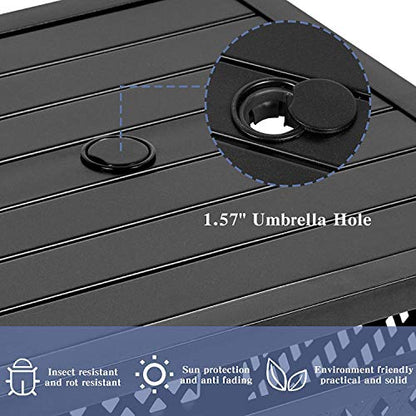 Outdoor Patio Bistro Coffee Table Side Table with 1.57" Umbrella Hole, Small Metal Square, for Garden, Pool, Deck, Black