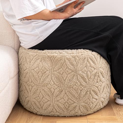 Plush Multi-Functional Ottoman Pouf, Light Coffee | Ergonomic Foot Rest, Space-Saving Design, Perfect Under Desks, Couches & Sofas