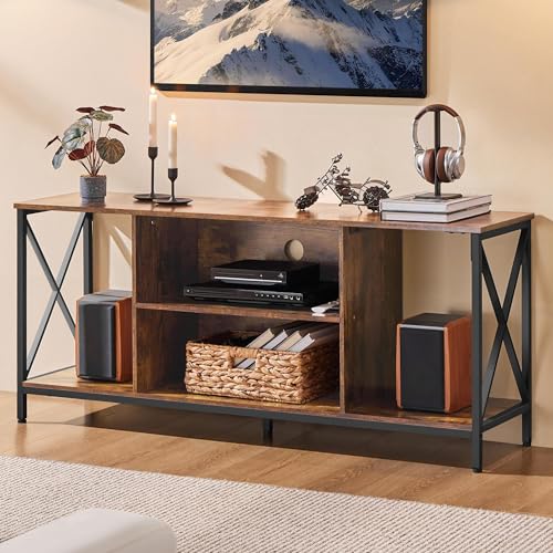 Yaheetech TV Stand for TVs up to 65 Inches, Console Table with Shelves, Farmhouse Media Entertainment Center for Living Room, Rustic Brown