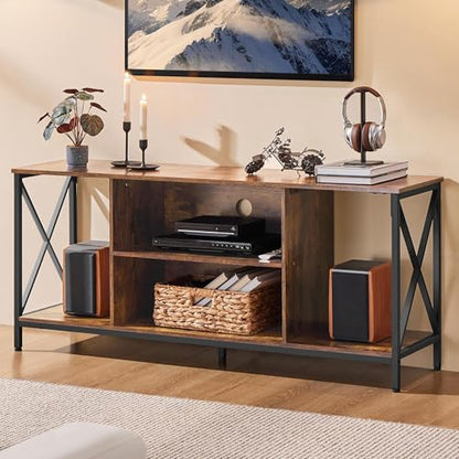 Yaheetech TV Stand for TVs up to 65 Inches, Console Table with Shelves, Farmhouse Media Entertainment Center for Living Room, Rustic Brown