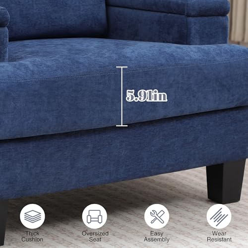 Accent Chair with Storage Armrest, Modern Upholstered Reading Living Room Chairs, Comfy Large Armchair, Fabric Single Sofa Chair for Bedroom (Blue)
