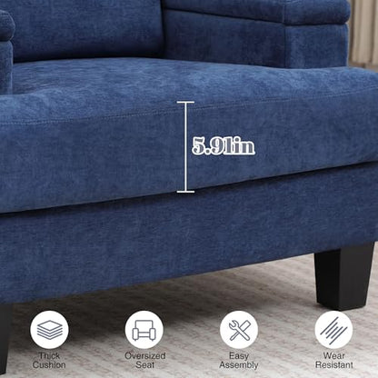 Accent Chair with Storage Armrest, Modern Upholstered Reading Living Room Chairs, Comfy Large Armchair, Fabric Single Sofa Chair for Bedroom (Blue)