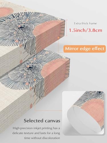 NuYeBiofx Soft Blush Circles Canvas Wall Art Prints,40"x28" Framed Picture Artwork Retro Delicate Line on Linen Printed Canvas Oil Painting for Living Room Bedroom Office,Ready to Hang