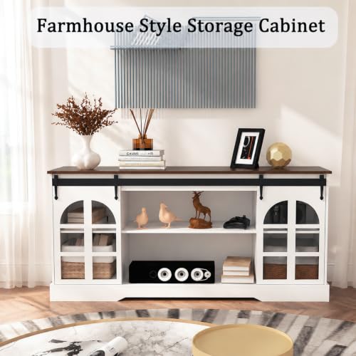 65 Inch TV Stand for Living Room, Farmhouse Entertainment Center, view 8