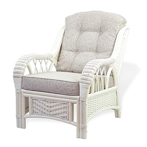 Rattan Wicker Natural ECO Handmade Design Alexa Living Armchair White Color with Cushion