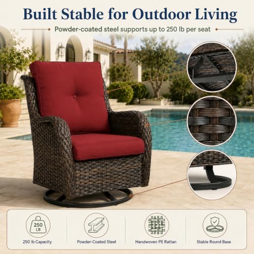 2 Piece Wicker Patio Swivel Rocker Chairs, Brown/Red, view 6