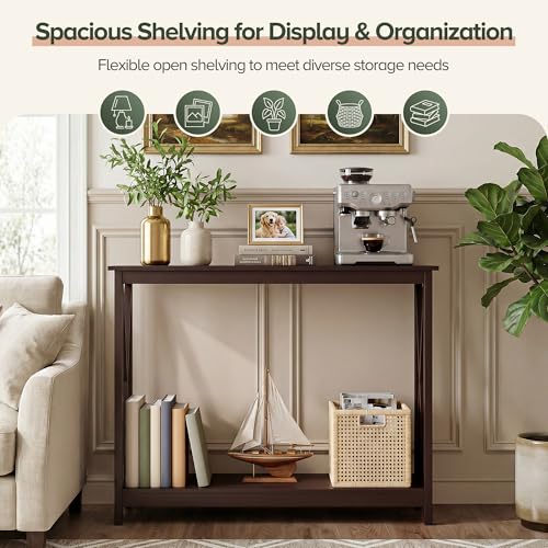 Console Table 39.5”, 2-Tier Narrow Sofa Side Table with Storage Shelf, Entrance Table for Hallway/Foyer/Living Room/Corridor/Office, Espresso