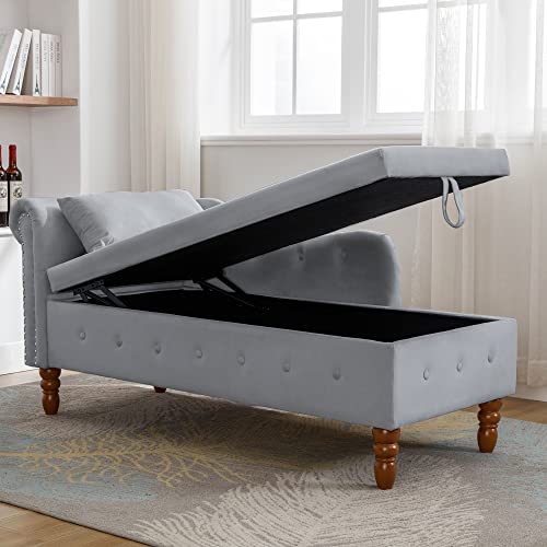 Majnesvon Velvet Chaise Lounge with Storage, Classic Style with Pillow, view 5