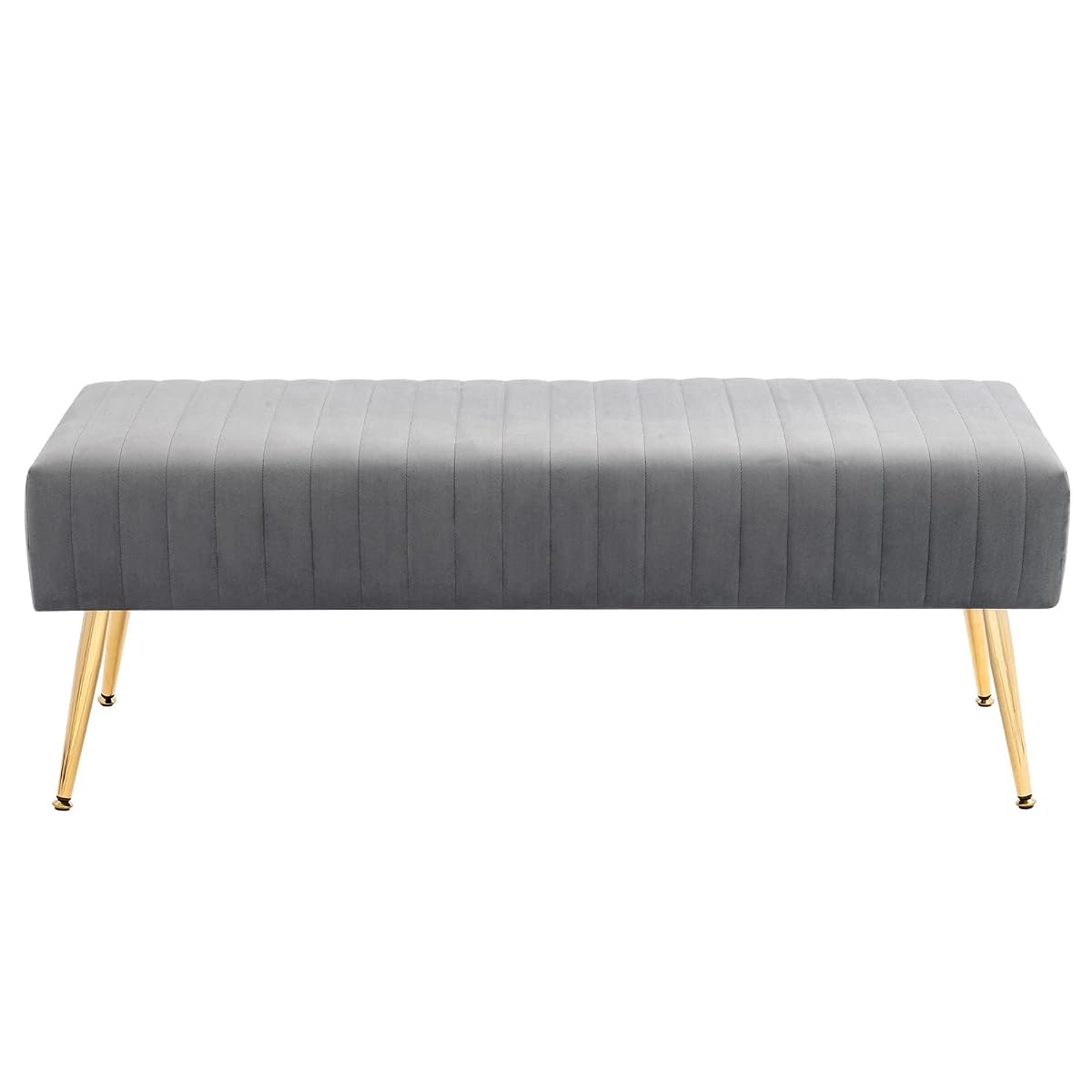 44 Inch Bedroom Benches, Upholstered Tufted Striped Fabric Ottoman Bench with X-Shaped Metal Legs for Living Room, Solid Wood Indoor Bench for Foyer (Grey)