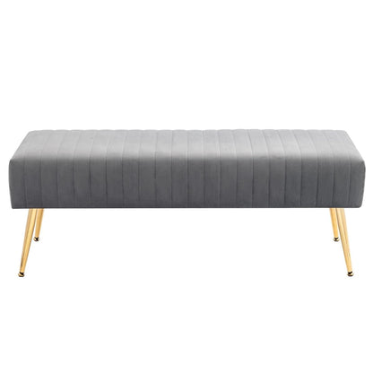 44 Inch Bedroom Benches, Upholstered Tufted Striped Fabric Ottoman Bench with X-Shaped Metal Legs for Living Room, Solid Wood Indoor Bench for Foyer (Grey)