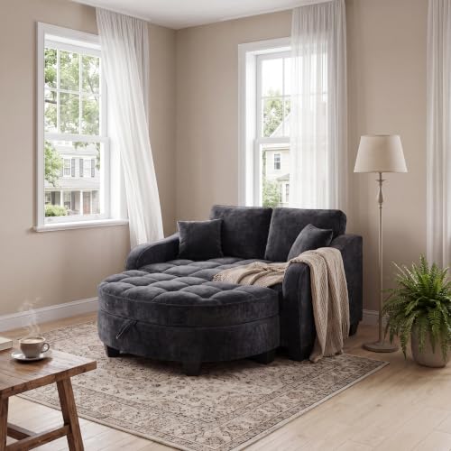 Chenille Tufted Loveseat Sofa and Ottoman Set, view 2