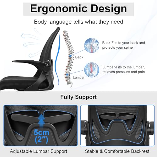 Drafting Chair Tall Office Chair with Flip-up Armrests Executive Ergonomic Computer Standing Desk Chair with Lumbar Support and Adjustable Footrest Ring (Black)