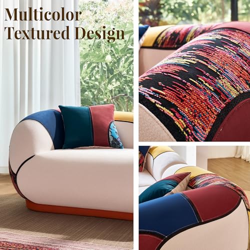 102" Oversized Modern Curved Sofa, Minimalist 4-Seat Chenille Couch for Living Room Apartment, Boneless Sectional Floor Lounge Couches with Bohemian Style Pillows, No Assembly