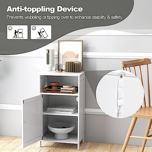 Small Bathroom Storage, Bathroom Floor Cabinet Freestanding with Doors & 3-Position Adjustable Shelves, Wood Small Cabinet for Living Room, Laundry Room, Apartment