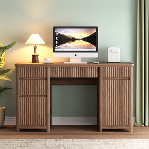55" Fluted Executive Desk with Drawers & Charging Station, view 4