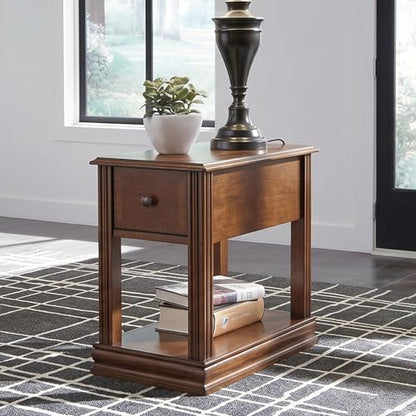 Signature Design by Ashley Breegin Chair Side End Table, 1 Drawer, 1 Fixed Shelf, Veneers, Wood, 13.13" W x 22.13" D x 23" H, Brown