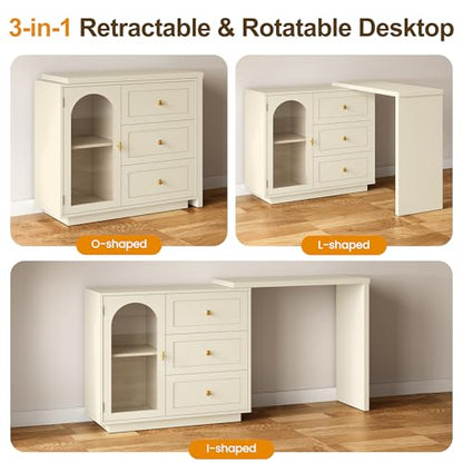 59" Makeup Vanity Desk, Beige Vanity Dresser for Girls and Women, view 5