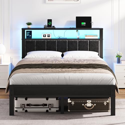 Modern Bed Frame with Lights and Charging Station, view 2